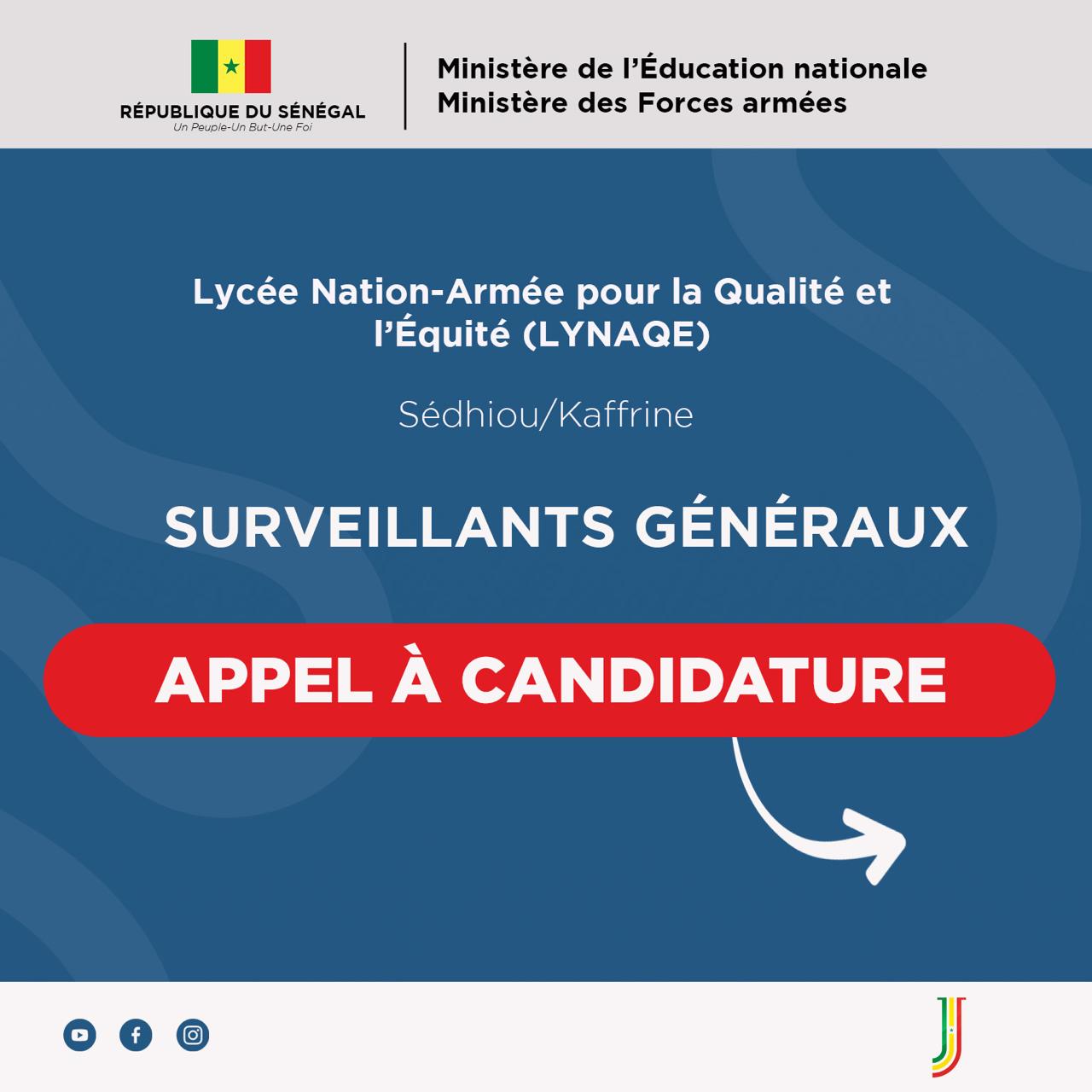 Recrutement de Surveillants généraux – Conditions et dossier à fournir
