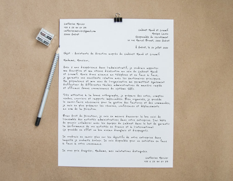 Exemple de demande manuscrite pour le concours CREM 2025