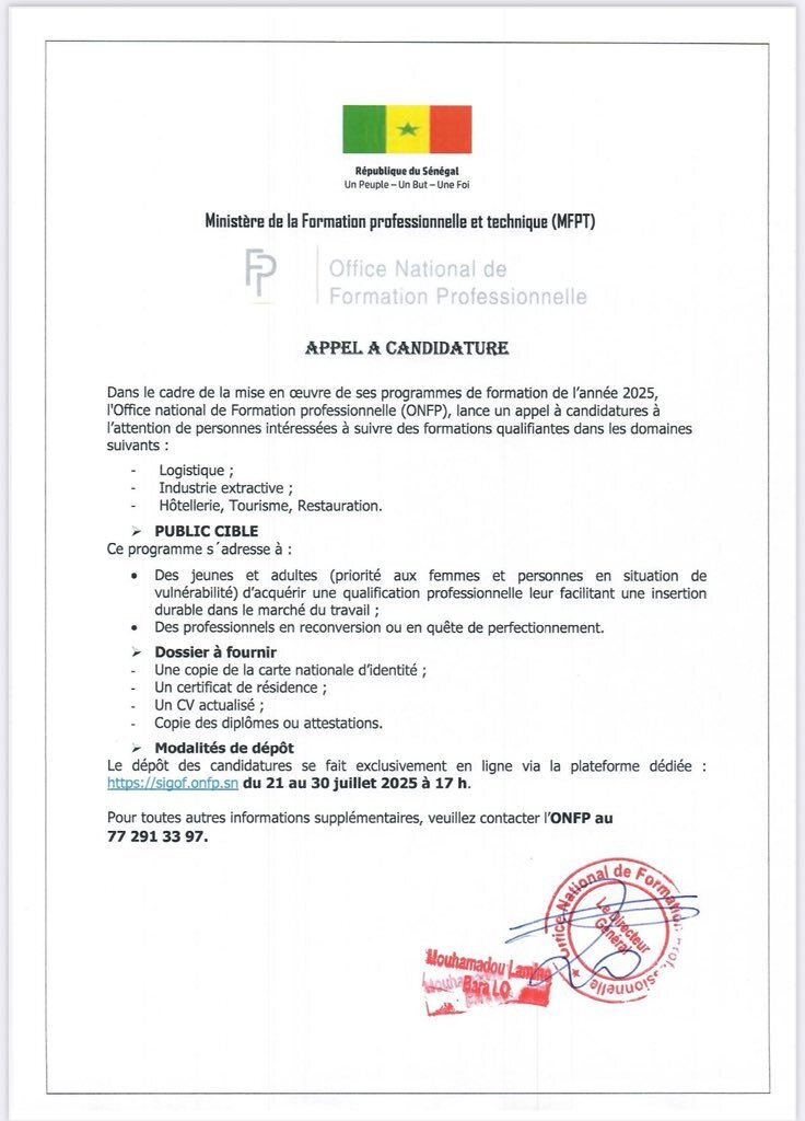ONFP offre des formations gratuites aux Jeunes 